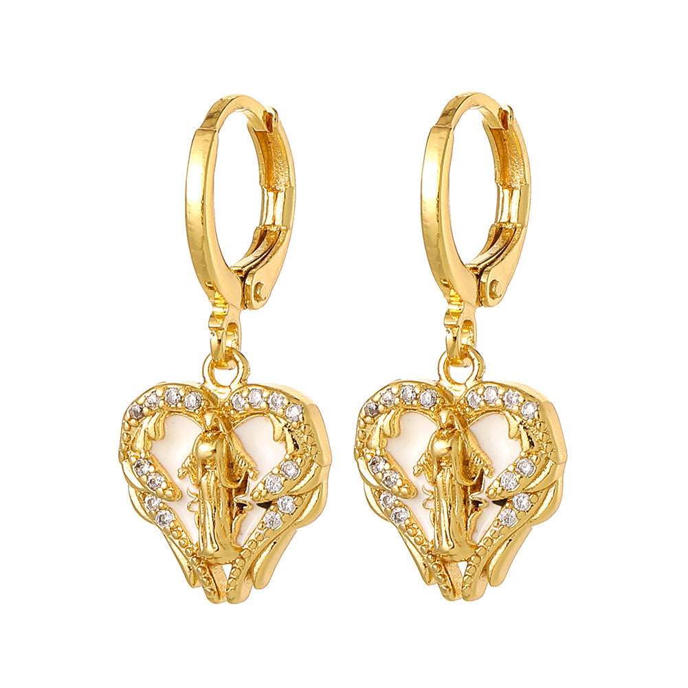 Wholesale Religious Drip Oil Virgin Mary Earrings